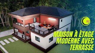 Plan 221108J  Maison à étage Moderne avec Terrasse [upl. by Nacnud]