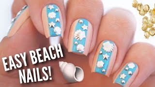 Easy Summer Beach Nail Art  DIY Nail Design Using Studs [upl. by Oicapot]