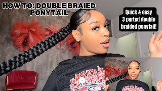 HOW TO Double braided ponytail 3 part slick back Quick amp Easy tutorial [upl. by Reh]