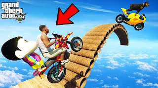 FRANKLIN TRIED IMPOSSIBLE ROUND PIPE BRIDGE BIKE PARKOUR RAMP CHALLENGE GTA 5  SHINCHAN and CHOP [upl. by Dimitry900]