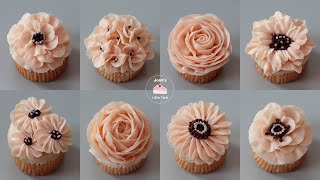 8 Design Flower CupcakesTutorial for Beginners  Wilton nozzle 104 [upl. by Stephen]