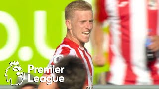 Ben Mee extends Brentford lead v Manchester United to 30  Premier League  NBC Sports [upl. by Dorise]