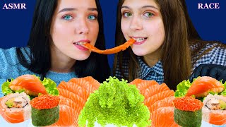 ASMR SEAFOOD RACE SALMON SASHIMI GRILLED SHRIMP SUSHI SEA GRAPES EATING SOUNDS MUKBANG [upl. by Lanford]