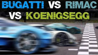 Koenigsegg VS Rimac VS Bugatti 0100 0400kmh Who Is Faster [upl. by Nnylsaj]