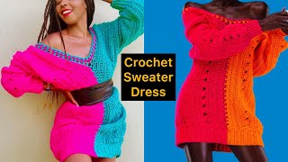 Crochet Sweater Dress  Oversized Crochet sweater Dress [upl. by Sremmus]