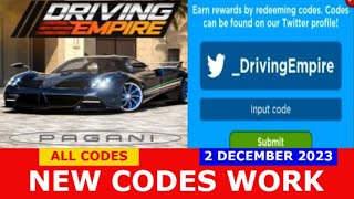 NEW UPDATE CODES Car Racing PAGANI Driving Empire ROBLOX  ALL CODES  DECEMBER 2 2023 [upl. by Ahsaeyt]