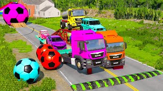 Double Flatbed Trailer vs Mega Speedbumps – Train vs Cars amp Tractor Crash  BeamNGDrive 009 [upl. by Laurentia923]