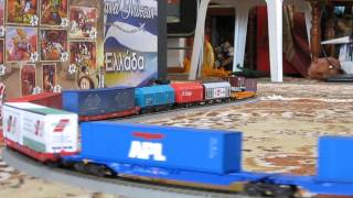 Roco Dispolok Siemens ER20 Eurorunner and a long freight model train on Geoline tracks [upl. by Tacy]