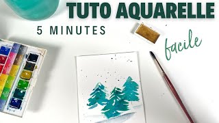 5 min tutoriel aquarelle facile  Carte noel  Comment peindre des sapins à laquarelle [upl. by Martica284]