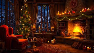 Cozy Room Christmas  Relaxing Fireplace Crackling Snowing Outside Window and Christmas Tree [upl. by Griffie317]