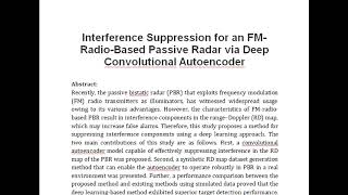 Interference Suppression for an FM Radio Based Passive Radar via Deep Convolutional Autoencoder [upl. by Osugi29]