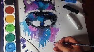 cómo pintar un MAPACHE CON ACUARELAS fácil 🦝🙊 SebasArt [upl. by Glassman]