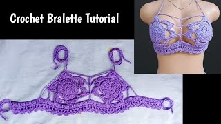 Crochet bralette tutorial  Crochet flower top  Crochet bikini top [upl. by Etterb]