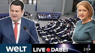 BUNDESTAG Mindestlohn Kindergrundsicherung  Bohrende Fragen an Minister Heil und Paus  WELT Live [upl. by Kristy336]