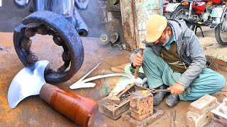 Making a half moon leather knife  Turning Rusted BEARING into a Cobbler tool half moon knife [upl. by Nnaeoj]