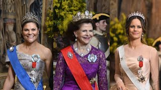 Sweden royals wear glittering tiaras during French presidential couple banquet royals [upl. by Waldman]