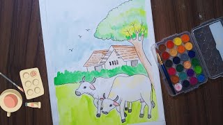 Village Scenery Drawing  Watercolor Painting Tutorial  How To Use Watercolor [upl. by Boyce30]