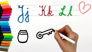 How to draw letters  cursive writing  EASY  learn colors for kids and toddlers [upl. by Walke]