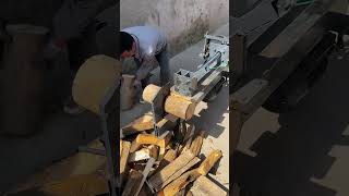 The process of splitting logs horizontally Good tools and machinery make work easy [upl. by Ilagam]