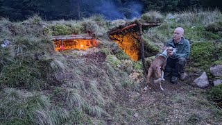 Building a secret underground shelter stone fireplace insidestealth camping ireland [upl. by Kerstin]