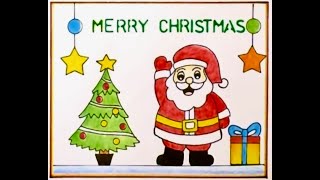 Christmas Drawing Easy Steps How to draw Santa Claus  Christmas Tree Drawing  Christmas Painting [upl. by Eirellam]