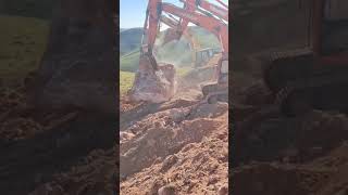 The excavators work together to advance the stone obstruction process farming farmtools automobil [upl. by Vocaay]