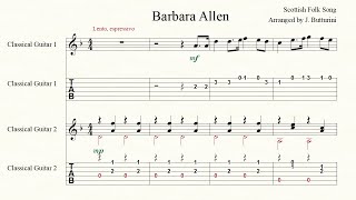 BARBARA ALLEN Scottish Folk Song arranged for two guitars with tab beginner level [upl. by Aminta185]