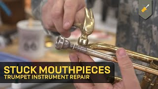 How to fix a stuck trumpet mouthpiece  Instrument Repair at Home [upl. by Nnylhsa278]