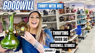 THE SHELVES WERE OVERFLOWING THRIFTING OVER 50 GOODWILL THRIFT STORES Thrift With Me Episode 7 [upl. by Whale]