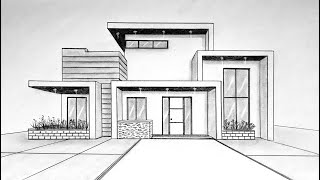 How to draw a house in one point perspective [upl. by Notlil]