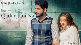 Qadar Jani Na Song  Sarmad Qadeer  Momina Iqbal  The Lyrical Music Qadar Jani Na TU Meri  Songs [upl. by Fabron]