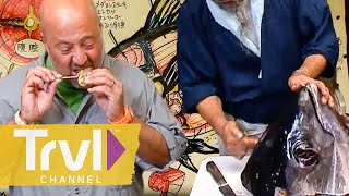 Eating Rare Parts of a Tuna  Bizarre Foods with Andrew Zimmern  Travel Channel [upl. by Nnylyram398]