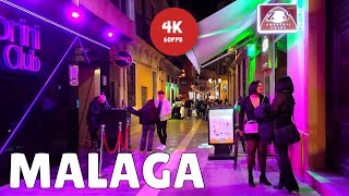 Malaga at Night  Relaxing Walking Tour 4KHD 60FPS Spain Spring Nightlife Street Scenes in May [upl. by Oppen]