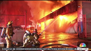 Canoga Park fire destroys auto body shop [upl. by Romilda]