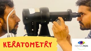 Keratometry II Measure corneal curvature using manual keratometer optometryreels [upl. by Yelich]