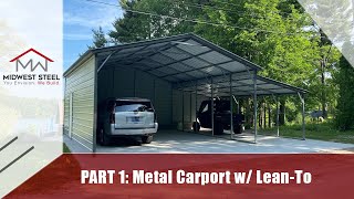 32x25x10 Metal Carport with Leanto Storage PART 1 [upl. by Elyr]