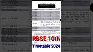 rbse 10th class timetable 2024 ● rajasthan board 10th exam 2024 timetable rbse10thexam2024timetable [upl. by Aitak524]