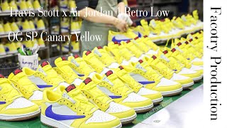 Factory Process of making the Travis Scott x Air Jordan 1 Retro Low OG SP “ElkinsCanary Yellow” [upl. by Ttevy]