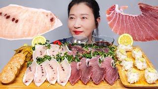 무순밭 참치회 황새치뱃살 눈다랑어뱃살 아귀간 먹방 Radish sprout Raw tuna monkfish liver ASMR MUKBANG EATING SHOW [upl. by Ikceb]