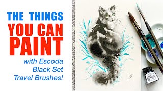 ESCODA WATERCOLOR BRUSHES 🎨 Black Travel Set Brush Review and Painting Inspiration  Examples [upl. by Boycey]