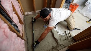 Fastest Way to Get a Shower Floor FLAT and LEVEL for a FOAM PAN  No Self Leveler Required [upl. by Bernardo]