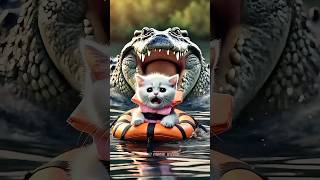 Daddy Fights Crocodile To Save Kitten 🐈👊🐙 ai cat meowmeowmeow meow catlover story cutecat [upl. by Medea]