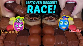 ASMR LEFTOVER DESSERT RACE CHOCOLATE MOUSSE CUP TOYBOX MAX EGGS DOUBLE MAGNUM KINDER FERRERO 먹방 [upl. by Vinni]