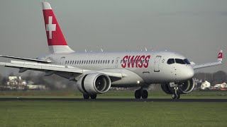 BEAUTIFUL SWISS A220100 Landing At Schiphol Airport  Amsterdam [upl. by Sulecram557]