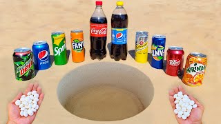 Experiment  Dr Pepper Cola Fanta Sprite Mtn Dew Mirinda Pepsi and Mentos Underground [upl. by Maxma]