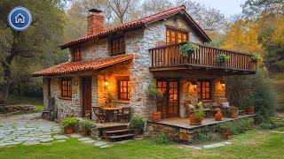 Contemporary Rustic Cabin with Stone Elements Balcony and Lush Tropical Garden [upl. by Noremak]