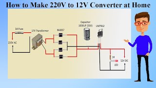 How to Make 220V to 12V Converter at Home  DIY Circuit to Convert AC to DC  Power Supply [upl. by Cart]