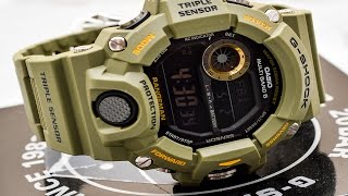 Casio GSHOCK Rangeman GW94003 REVIEW  How To Set Time  LIGHT DISPLAY [upl. by Derwon]