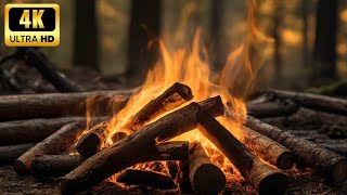 Roaring cozy fire with Golden Yellow and Blue flames in a dark intimate fireplace 05 [upl. by Fessuoy]