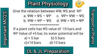 Water Potential  Plant Physiology  MCQS for JL DL  APSET  AP RCET [upl. by Shippee]